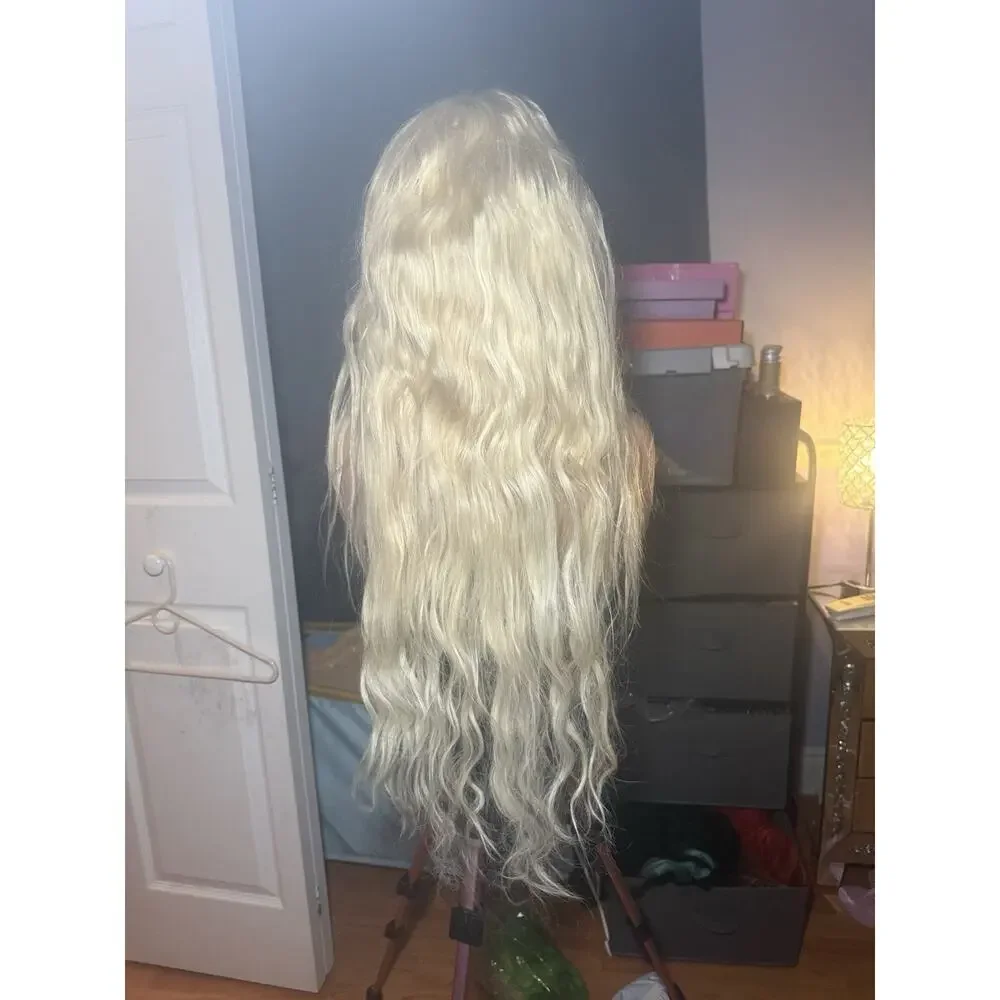 Human Hair Wig 13x6 Lace Front Platinum Blonde Long Wavy